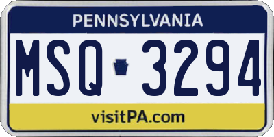 PA license plate MSQ3294