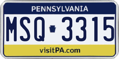 PA license plate MSQ3315
