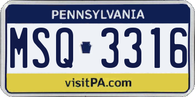 PA license plate MSQ3316