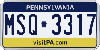 PA license plate MSQ3317