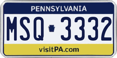 PA license plate MSQ3332