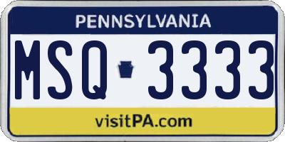 PA license plate MSQ3333