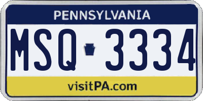 PA license plate MSQ3334