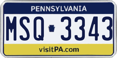 PA license plate MSQ3343
