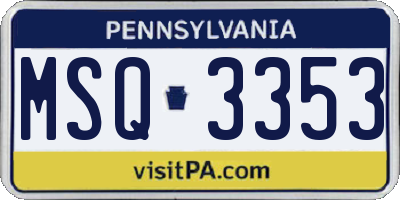 PA license plate MSQ3353