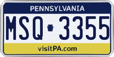 PA license plate MSQ3355
