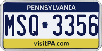 PA license plate MSQ3356