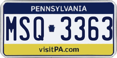 PA license plate MSQ3363