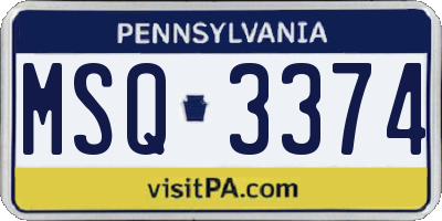 PA license plate MSQ3374