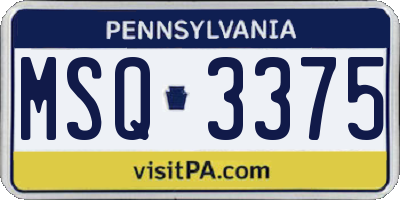 PA license plate MSQ3375