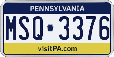 PA license plate MSQ3376