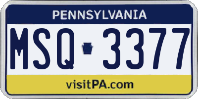 PA license plate MSQ3377