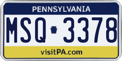 PA license plate MSQ3378