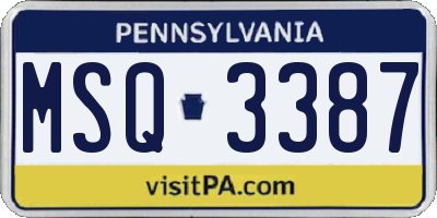 PA license plate MSQ3387