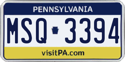 PA license plate MSQ3394