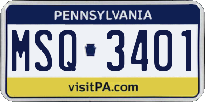 PA license plate MSQ3401