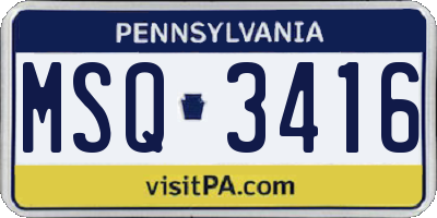 PA license plate MSQ3416