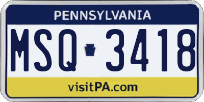 PA license plate MSQ3418
