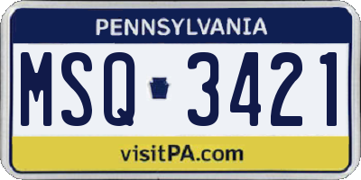 PA license plate MSQ3421