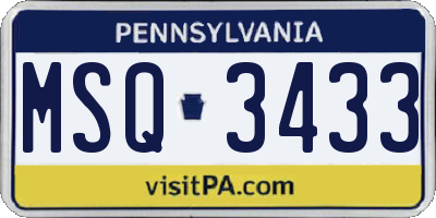 PA license plate MSQ3433