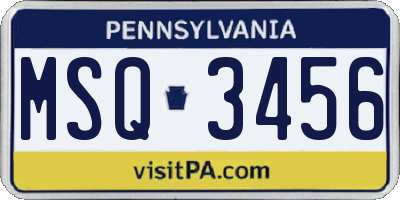 PA license plate MSQ3456