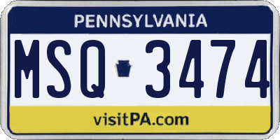 PA license plate MSQ3474