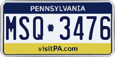 PA license plate MSQ3476