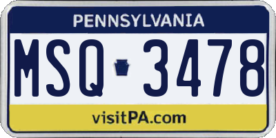 PA license plate MSQ3478