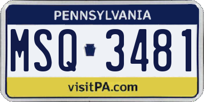 PA license plate MSQ3481