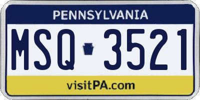 PA license plate MSQ3521