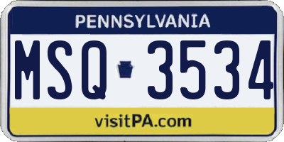 PA license plate MSQ3534