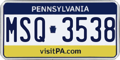 PA license plate MSQ3538