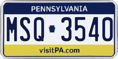 PA license plate MSQ3540