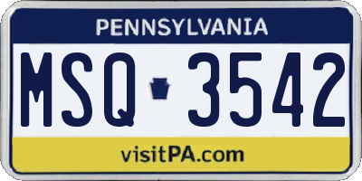 PA license plate MSQ3542