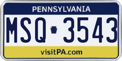 PA license plate MSQ3543