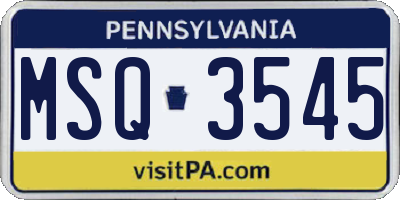 PA license plate MSQ3545