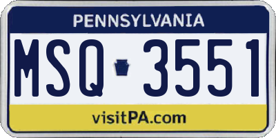 PA license plate MSQ3551