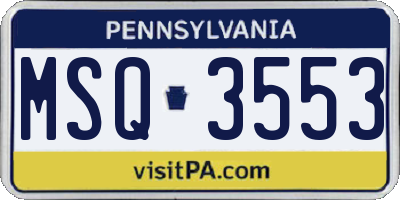 PA license plate MSQ3553