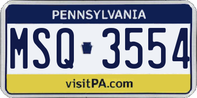 PA license plate MSQ3554
