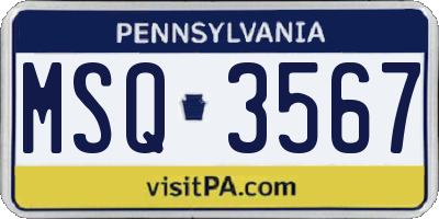 PA license plate MSQ3567