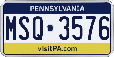 PA license plate MSQ3576