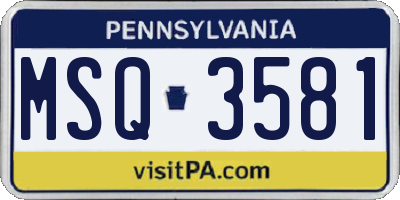 PA license plate MSQ3581