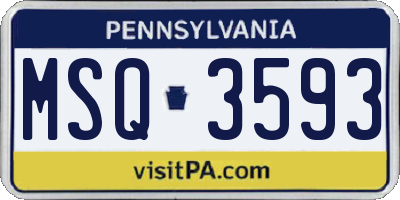 PA license plate MSQ3593
