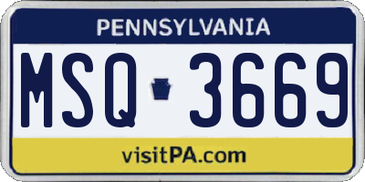 PA license plate MSQ3669