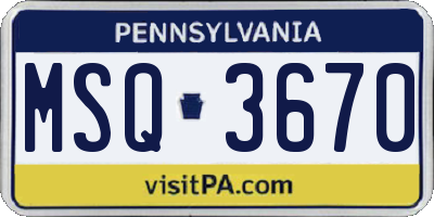 PA license plate MSQ3670