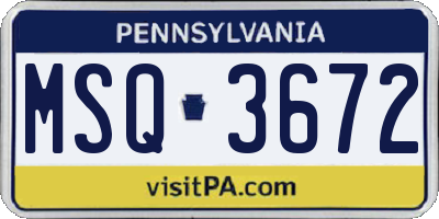 PA license plate MSQ3672