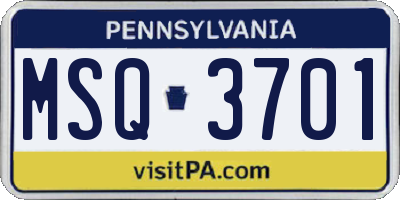 PA license plate MSQ3701