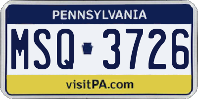 PA license plate MSQ3726