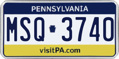 PA license plate MSQ3740