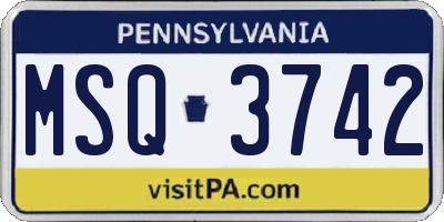 PA license plate MSQ3742
